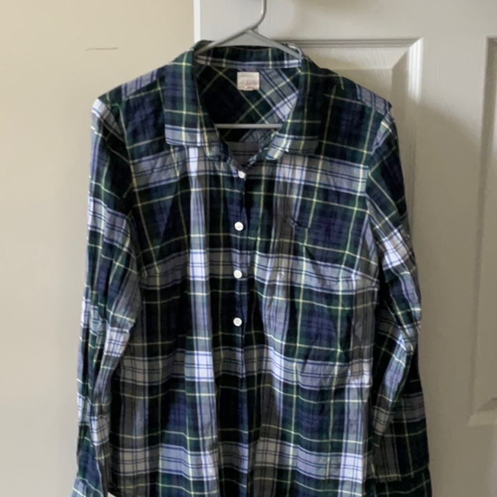 J.Crew button down. Blue/green plaid